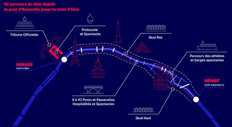 Le parcours sur la Seine de la cérémonie d’ouverture des JO 2024, à Paris. PARIS 2024 / FLORIAN HULLEU
